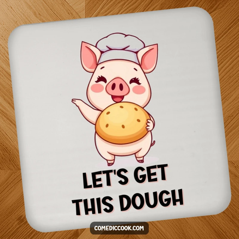 Funny Pig Chef Drink Coaster: A coaster featuring a cheerful pig chef proudly presenting a baked bun.