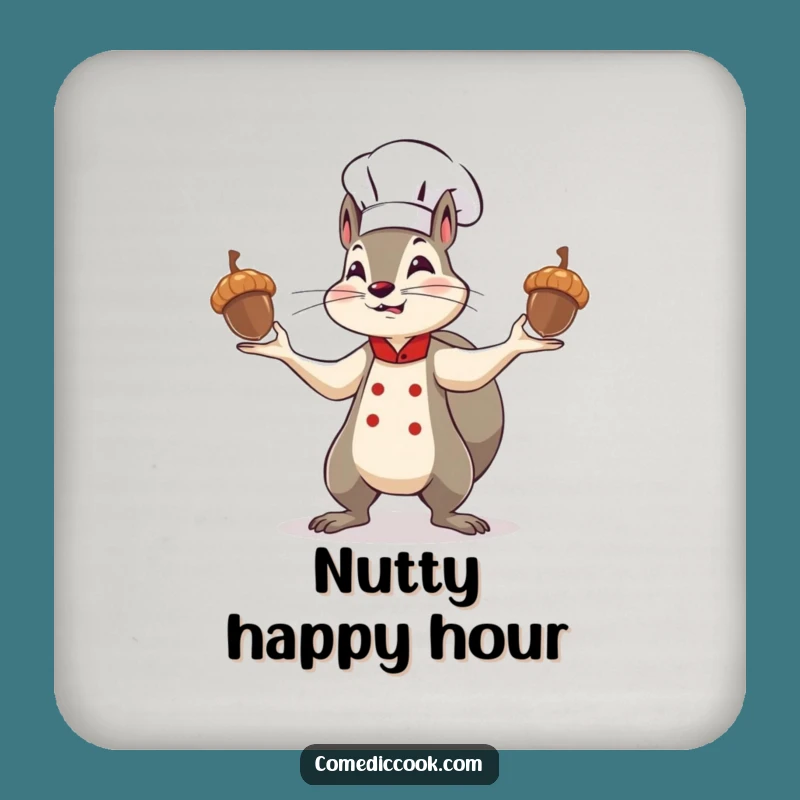 Funny Squirrel Chef Coasters: Protect Surfaces with Acorn-Juggling Determination