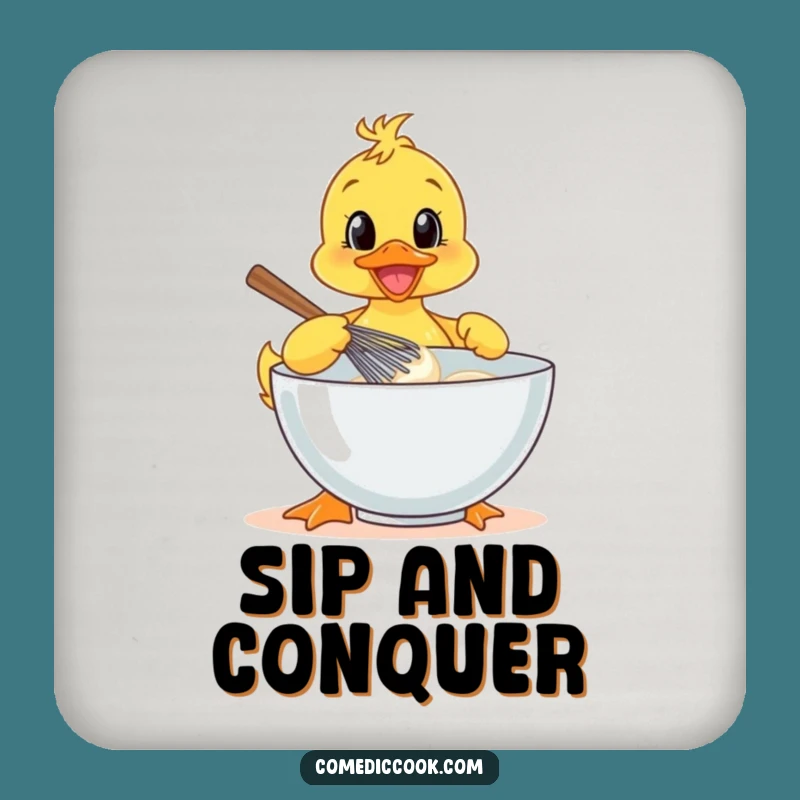 Funny Duckling Baker Coaster: Cheerful Whisking Chef Drink Protector Gift