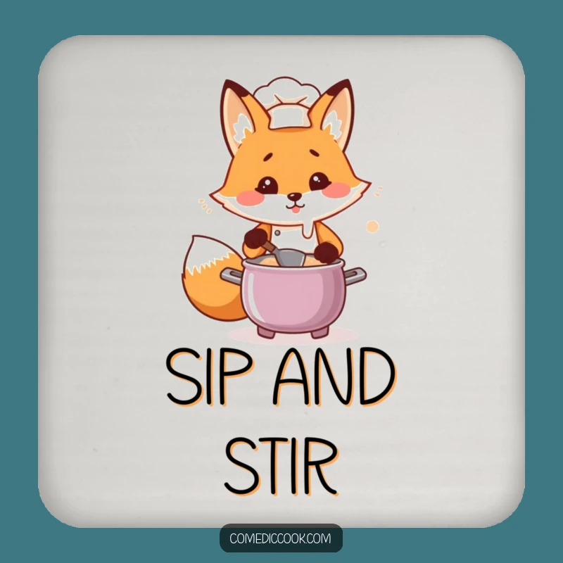 Funny Kawaii Fox Chef Coaster - Flustered Cook's Drink Protector, Unique Gift