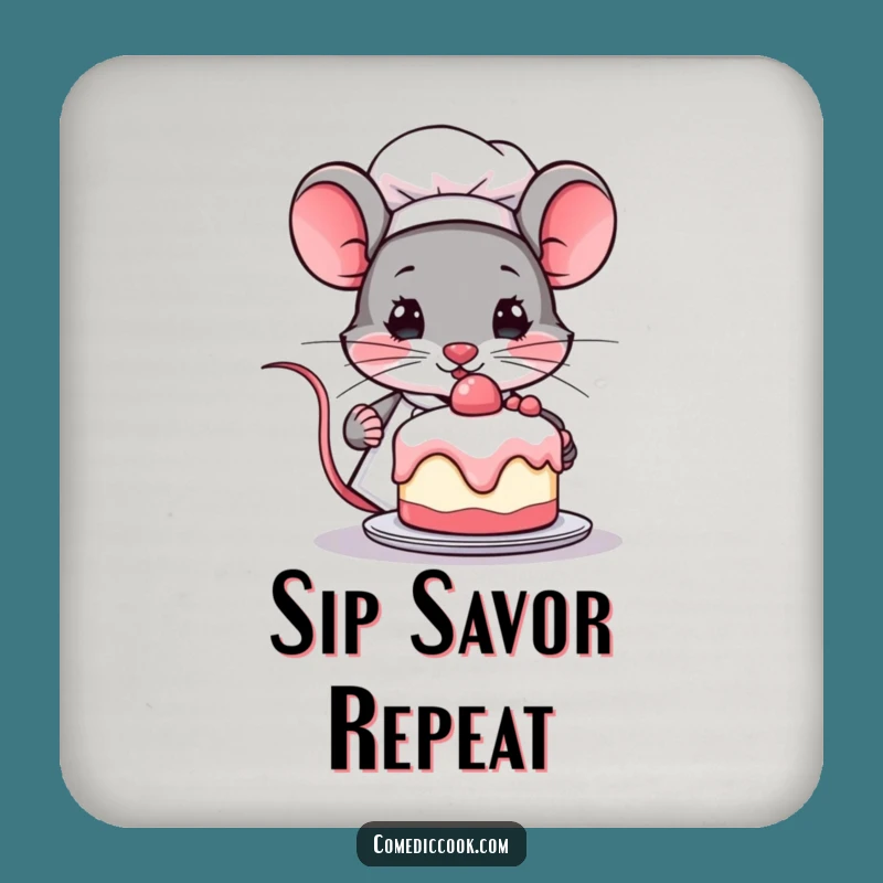 Funny Kawaii Mouse Chef Coaster Set - Cute Determined Baker Drink Protection, Perfect Funny Gift