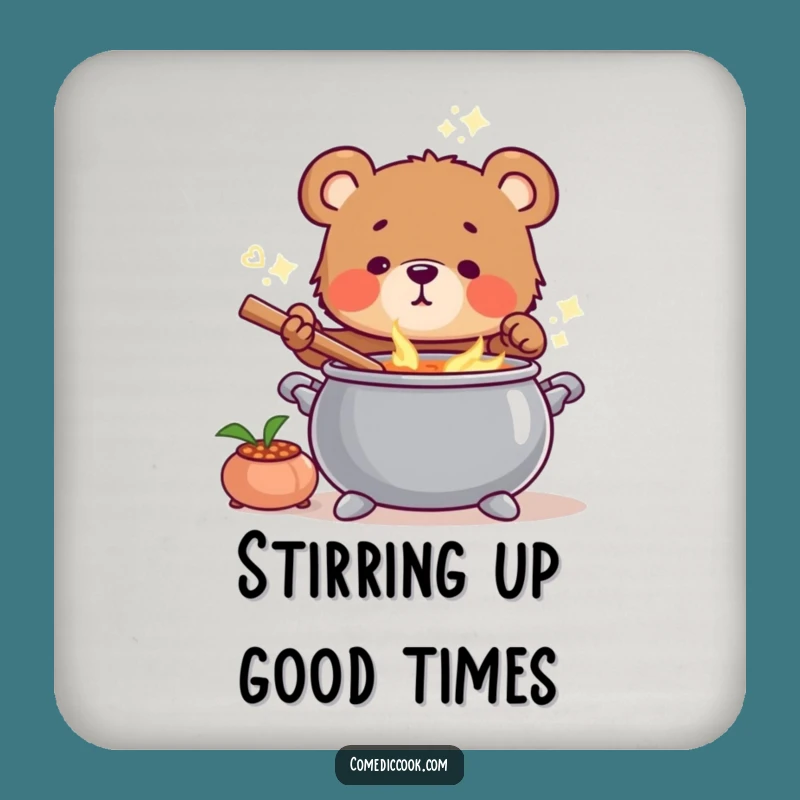 Funny Bear Cub Chef Drink Coaster: Add Whimsy to Your Table Setting