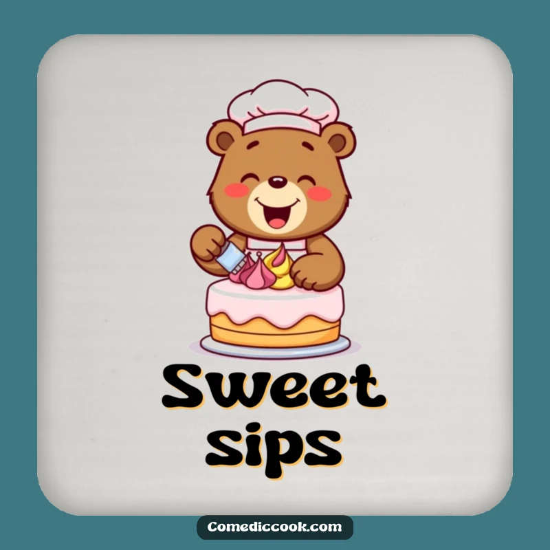 Funny Bear Chef Coaster: Protect Surfaces with Sweetness