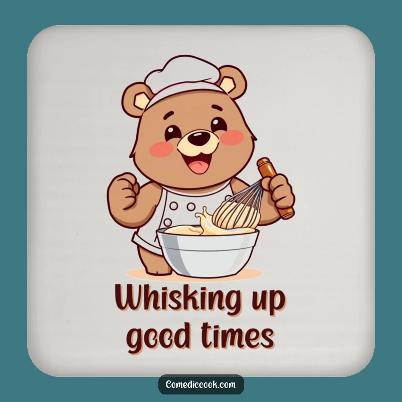 Funny Bear Chef Whisking Batter Coaster - Protect & Play!