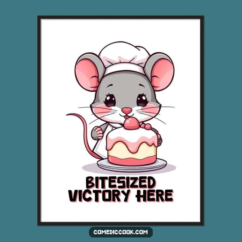 Funny Kawaii Mouse Chef Art Print - Cute Determined Baker Wall Decor, Perfect Funny Gift