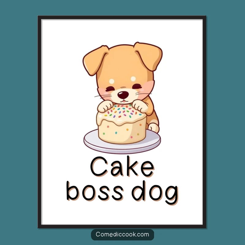 Funny Cake Decorating Dog Poster: Humorous Wall Art for Kitchens & Bakeries