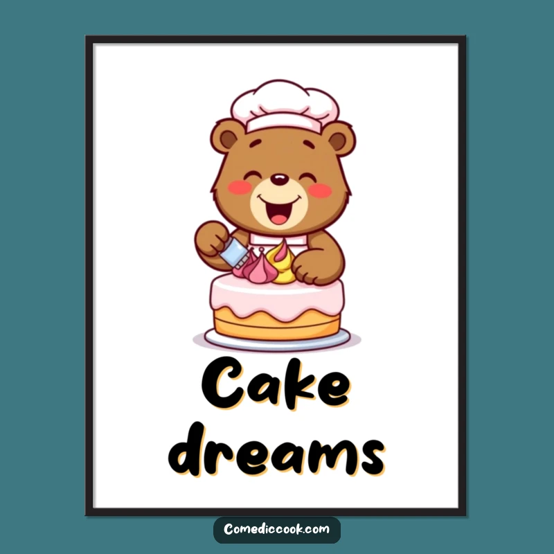 Funny Bear Chef Art Poster: Sweet Kitchen Decor Gift