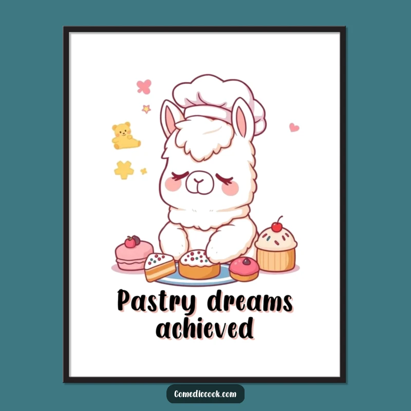 Funny Alpaca Chef Poster: Sleepy Pastry Dreams Art - Decor Gift
