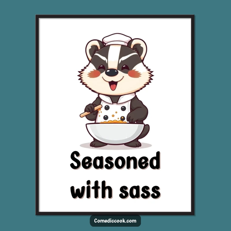 Funny Badger Chef Poster: Dramatic Seasoning Art for Your Kitchen Wall