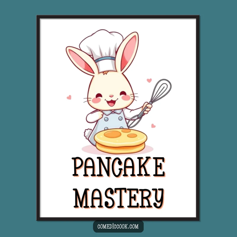 Funny Bunny Chef Pancake Art Poster: Whimsical Kitchen Decor Gift