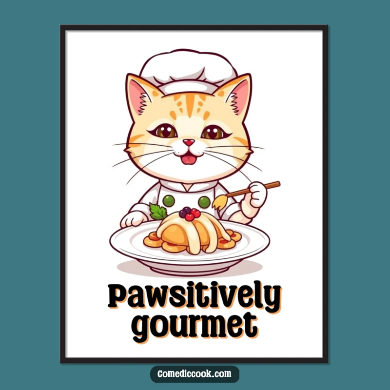 Funny Cat Chef Poster: Adorable Culinary Art for Your Kitchen Wall