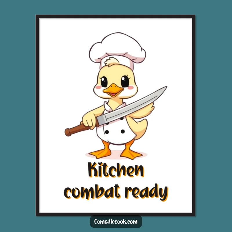 Funny Duck Chef Poster: Spatula Sword Art for the Comically Courageous Kitchen