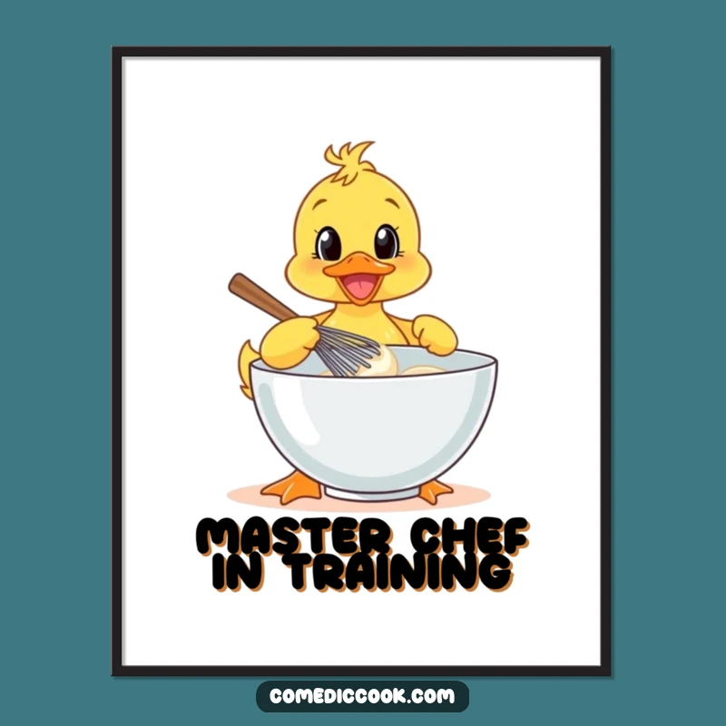Funny Duckling Baker Poster: Cheerful Whisking Chef Wall Art Gift Idea