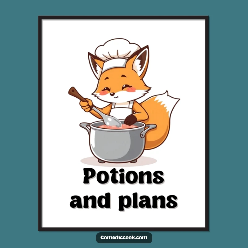 Funny Fox Chef Art Poster: Whimsical Kitchen Decor Gift