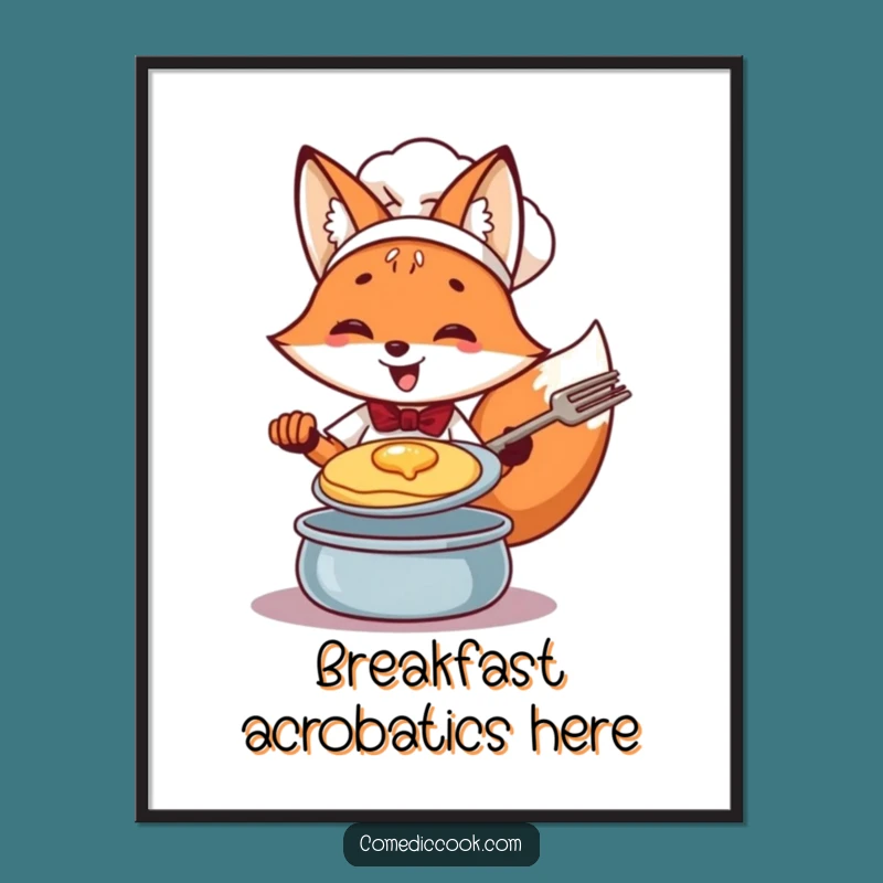 Funny Fox Chef Pancake Poster: Dynamic Culinary Art, Great Humorous Gift