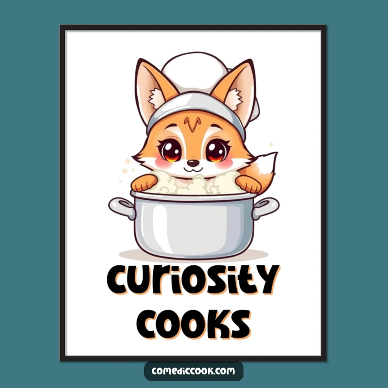 Funny Fox Chef Poster: Curious Peeking Art, Hilarious Kitchen Decor, Great Funny Gift!