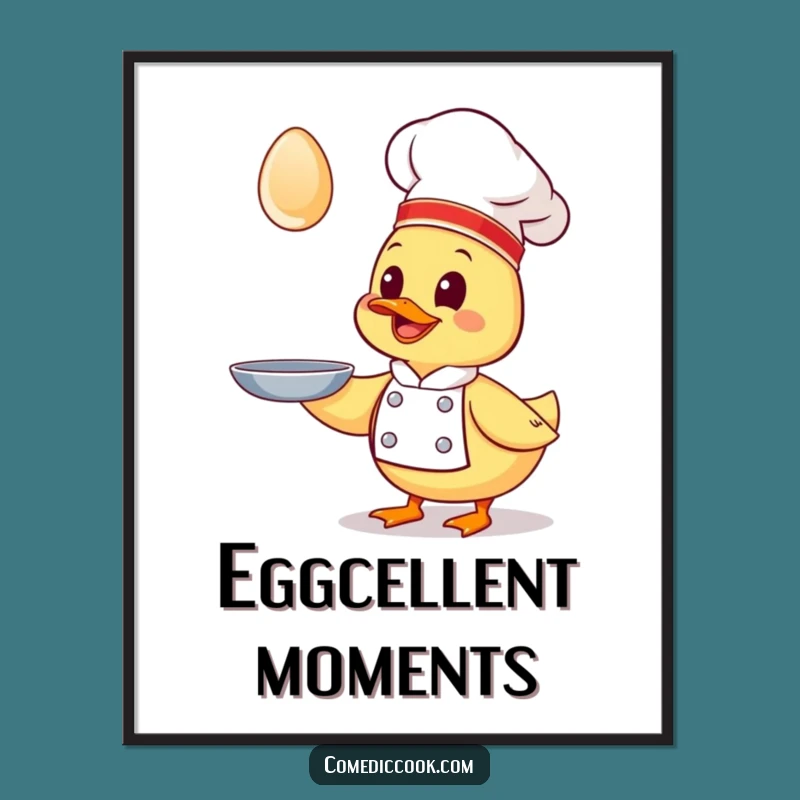 Funny Kawaii Duck Chef Poster - Giggling Egg Chase Art, Whimsical Wall Decor