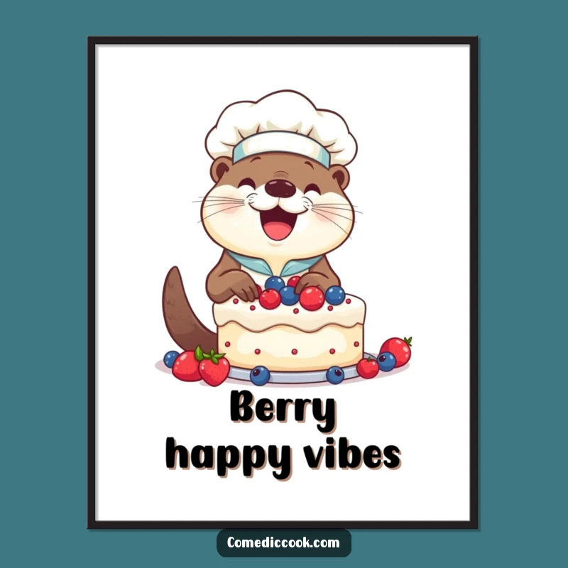 Funny Otter Chef Cake Poster: Whimsical Baking Art, Great Humorous Gift