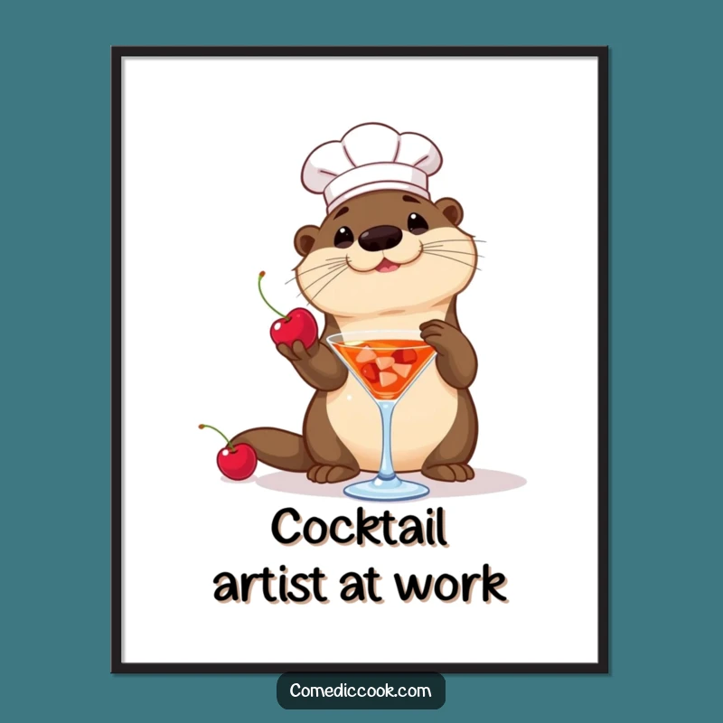Funny Otter Chef Poster: Bring Playful Mixology Art and Humor to Your Walls!