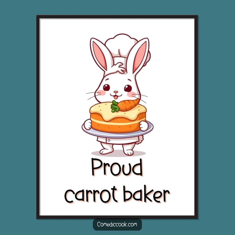 Funny Rabbit Chef Carrot Cake Poster: Hilarious Baking Wall Art