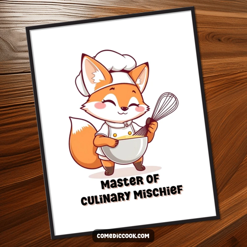 Funny Fox Chef Poster featuring a winking fox whisking a bowl, adding a touch of playful mischief.