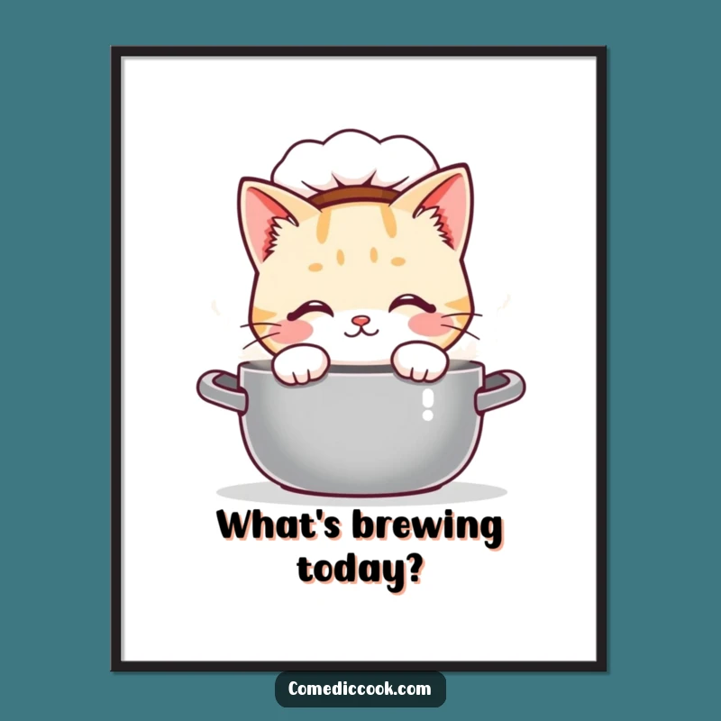 Funny Kawaii Cat Chef Art Print - Curious Kitchen Explorer Wall Decor, Perfect Funny Gift