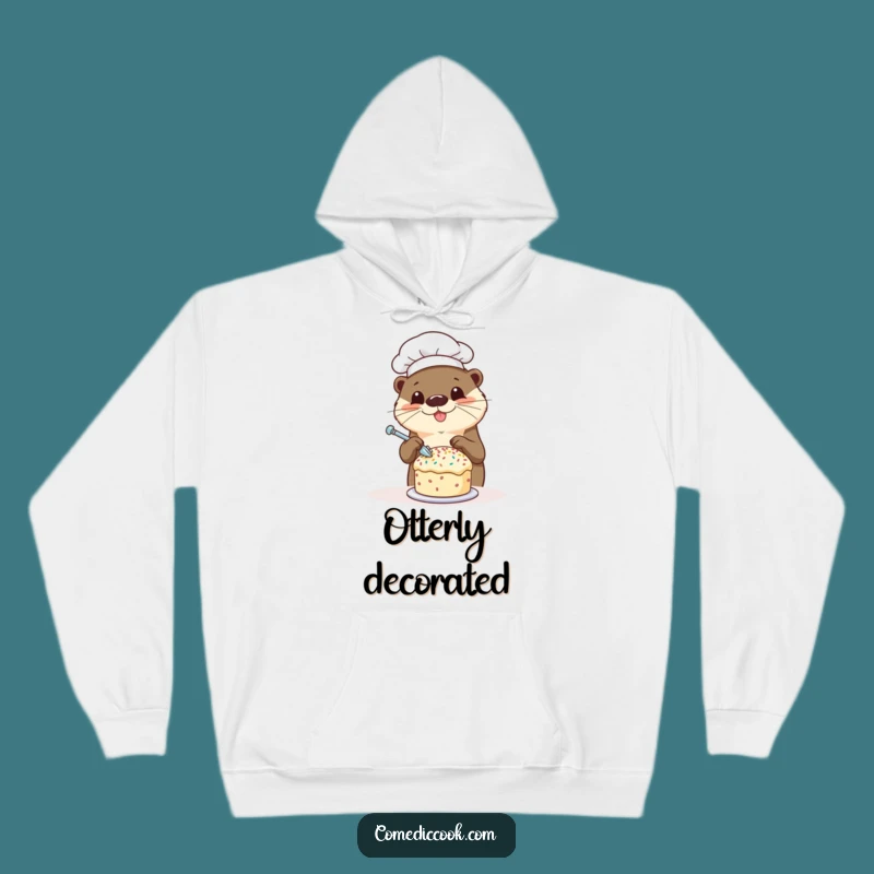 Cozy Funny Otter Chef Hoodie: Sprinkling Cake Design, Warm & Hilarious Wear, Best Funny Gift!