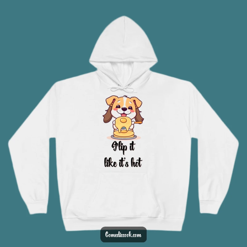 Cozy Funny Pancake Flipping Dog Hoodie: Warm, Humorous Gift for Pup and Pancake Enthusiasts