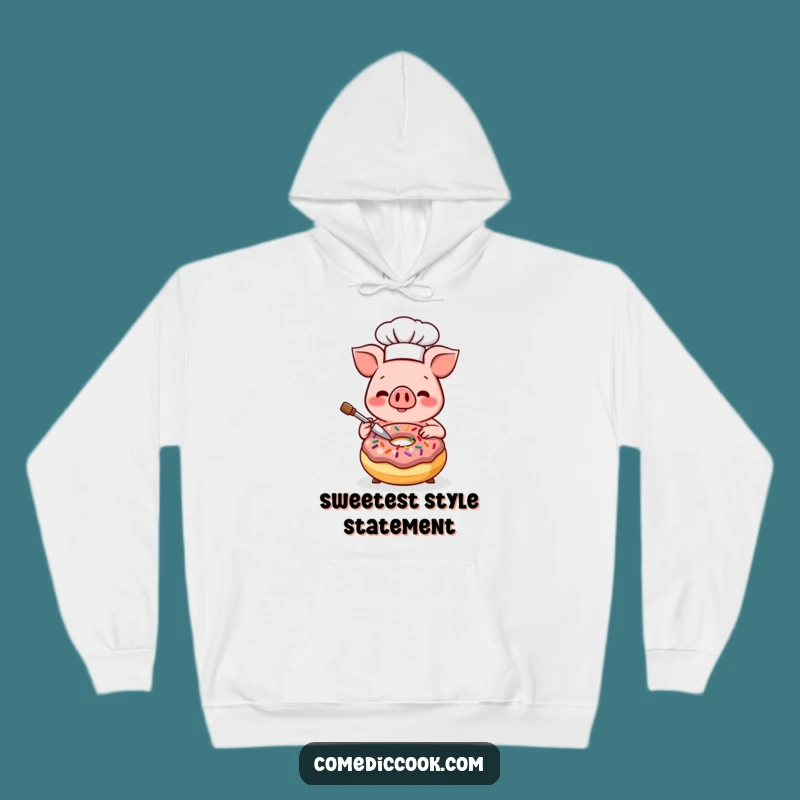 Funny Kawaii Pig Chef Hoodie - Cozy Donut Decorator Sweatshirt, Perfect Funny Gift