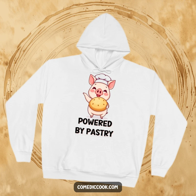 Funny Pig Chef Hoodie: A comfortable hoodie featuring a cheerful pig chef holding a freshly baked bun.