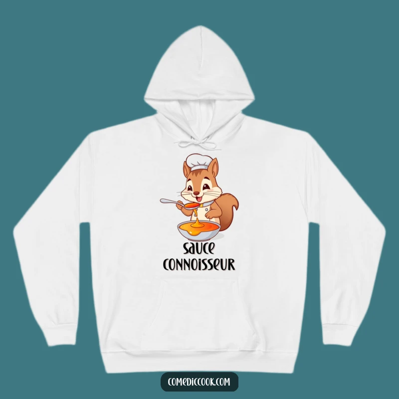 Cozy Funny Squirrel Chef Hoodie: Tasting Sauce Design, Warm & Hilarious Wear, Best Funny Gift!