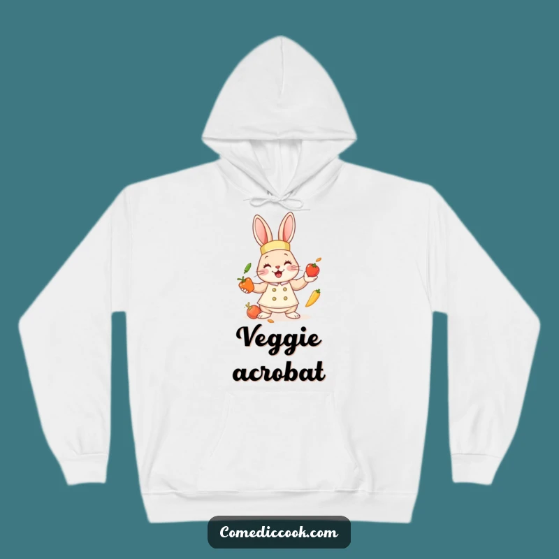Cozy Funny Bunny Chef Hoodie: Juggling Veggies Design, Warm & Hilarious Wear, Best Funny Gift!