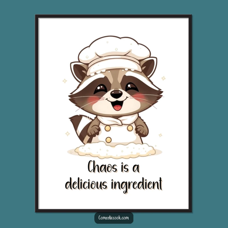 Free Printable Raccoon Chef Art: Funny Messy Baker Decor, Downloadable Wall Art