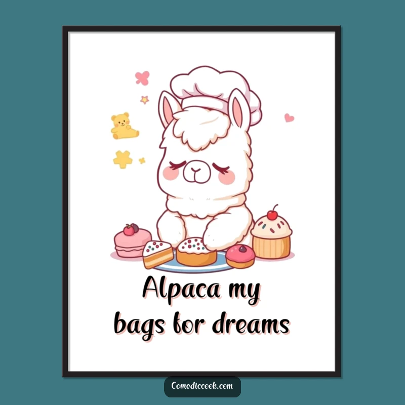 Free Printable Alpaca Chef Art: Funny Dreamy Baker Decor, Downloadable Wall Art