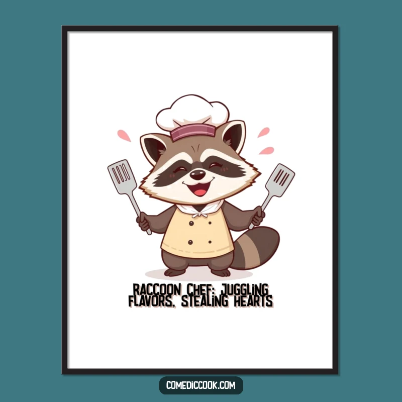 Free Printable Raccoon Chef Juggling Wall Art Funny Downloadable Decor