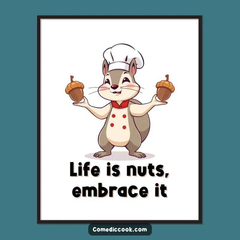 Free Printable Squirrel Chef Wall Art: Funny Acorn Juggling Downloadable Decor