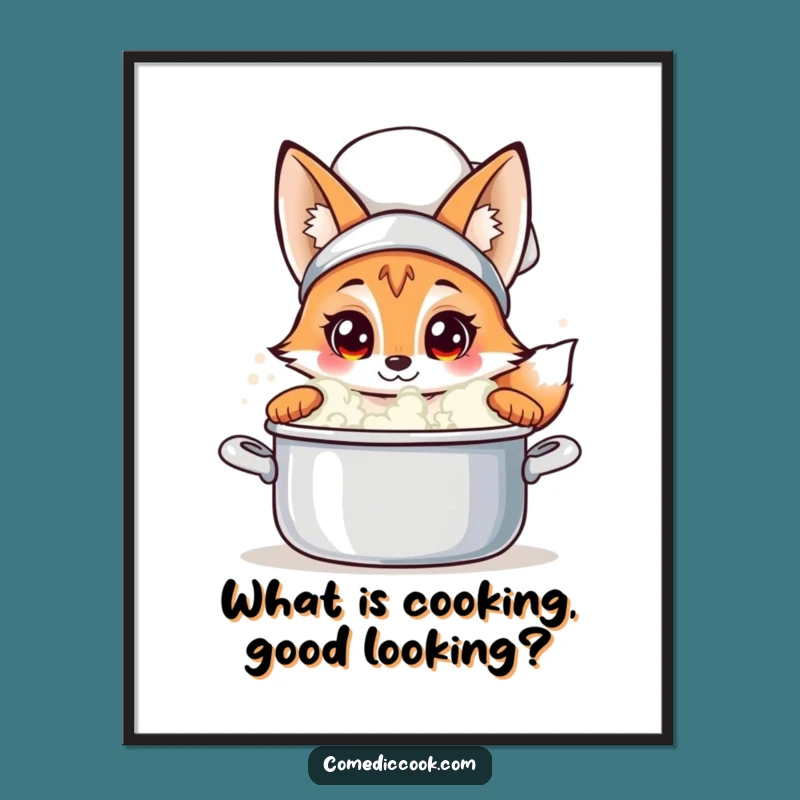 Free Printable Wall Art: Curious Fox Chef Peeking, Downloadable Art for Kitchen Humor