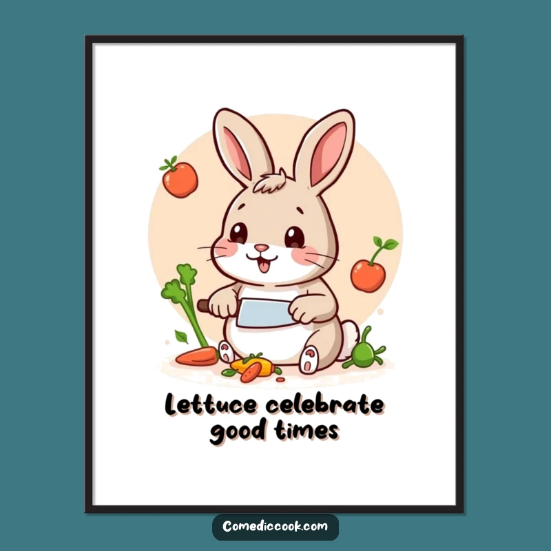 Free Printable Wall Art: Rabbit Chef Chopping Veggies Funny Downloadable Art Gift