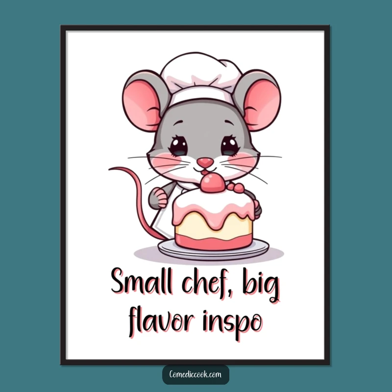 Funny Kawaii Mouse Chef Cake Free Printable Wall Art, Downloadable Decor for Kitchen