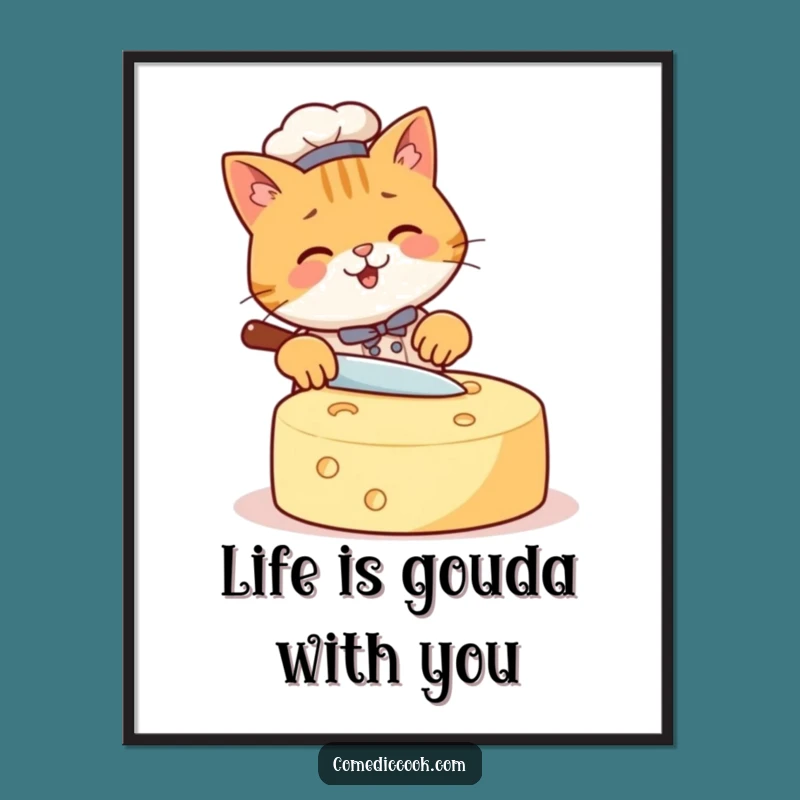Free Printable Wall Art: Happy Cat Chef Cheese Funny Downloadable Art Gift