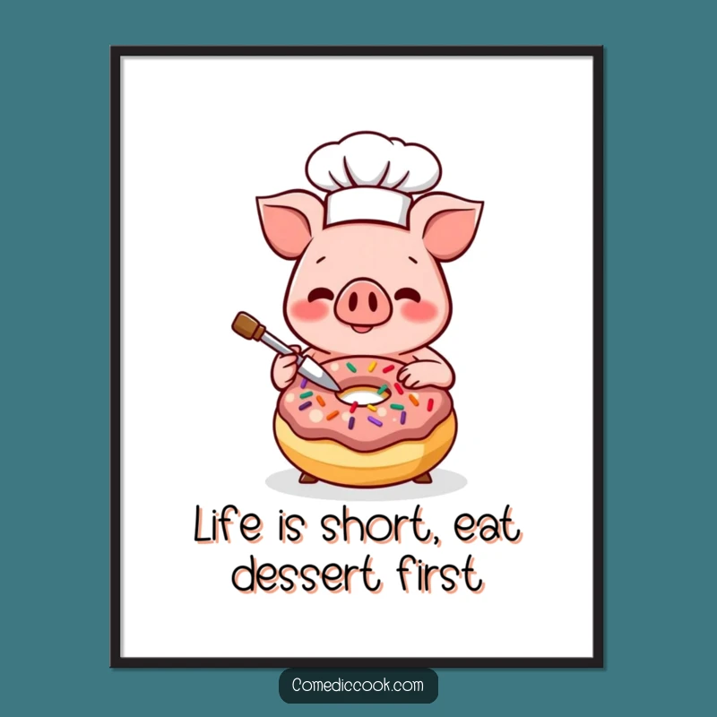 Funny Kawaii Pig Chef Donut Free Printable Wall Art, Downloadable Decor for Kitchen