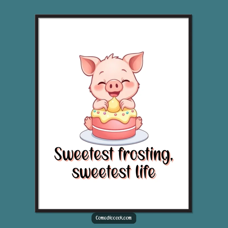 Funny Free Printable Wall Art: Piglet Frosting Cake, Whimsical Baking Decor Downloadable Gift