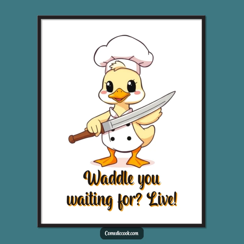 Free Printable Duck Chef Wall Art: Funny Spatula Sword Downloadable Decor