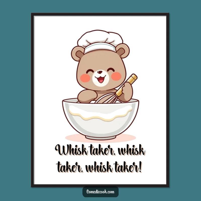Free Printable Wall Art: Funny Bear Chef Whisking Batter, Downloadable Art for Kitchen Decor