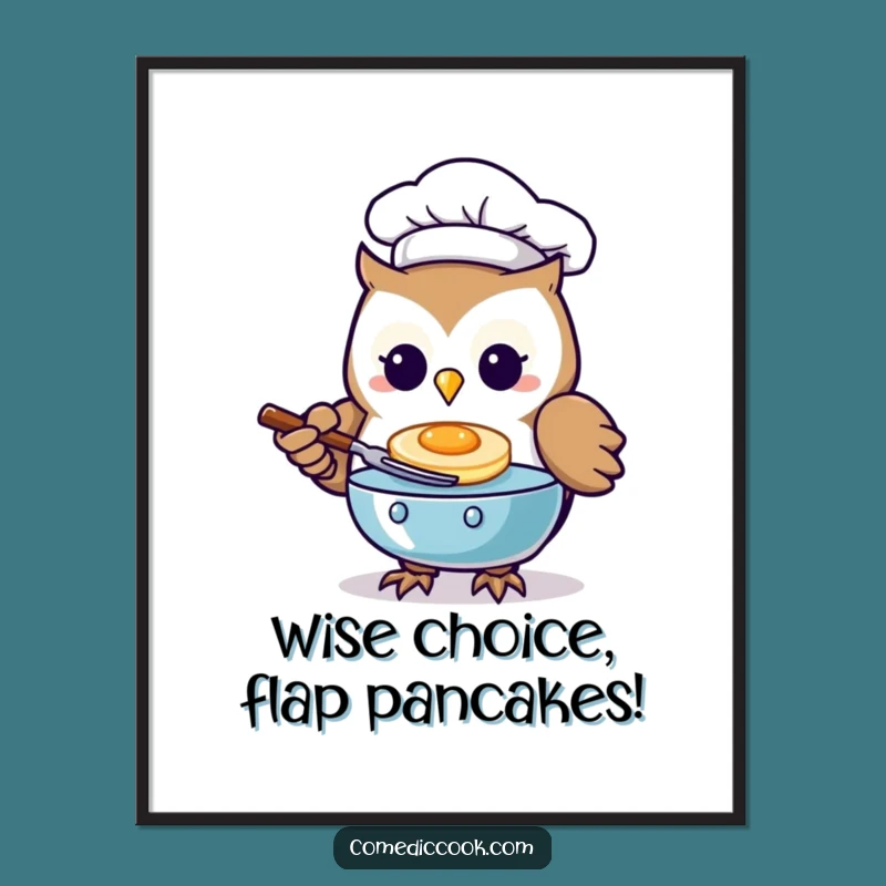Free Printable Wall Art: Funny Kawaii Owl Chef Pancake Art Downloadable Decor