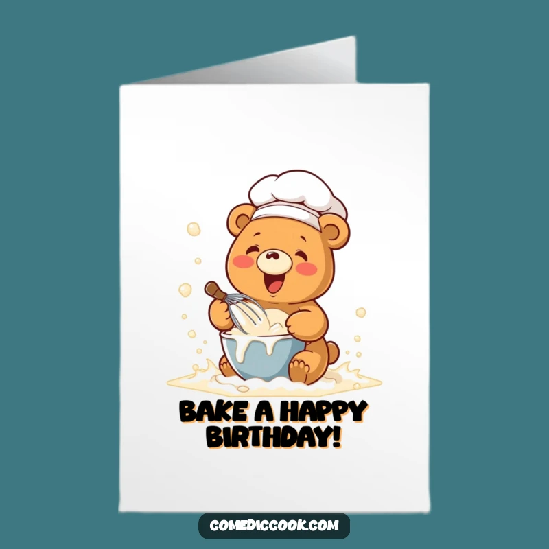 Free Printable Funny Chef Bear Birthday Card - Kawaii Whisking Fun Downloadable Gift