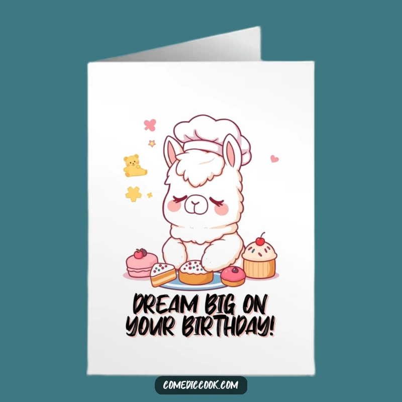 Free Printable Alpaca Chef Birthday Card: Funny Dreamy Baker Gift, Downloadable Art