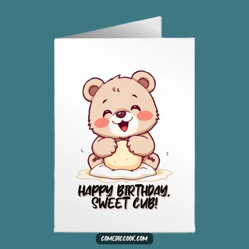 Free Printable Birthday Card: Bear Baking Fun, Floury Paws, Downloadable Gift
