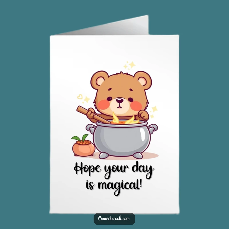 Free Printable Birthday Card: Bear Cub Chef - Magical Soup Fun Download!
