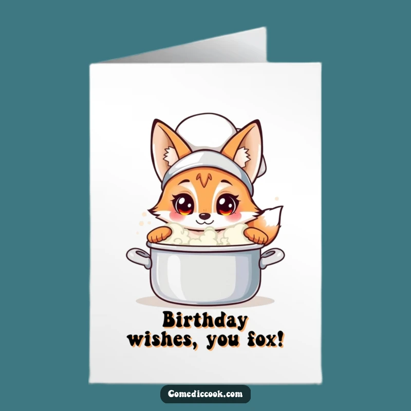 Free Printable Birthday Card: Curious Fox Chef, Peek Into Fun, Downloadable Gift